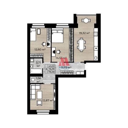 Продажа 3-комнатной квартиры 76,4 м², 5/10 этаж