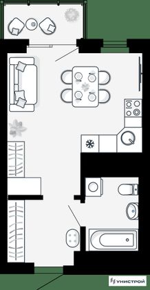 27,7 м², 1-комн. квартира, 26/27 этаж