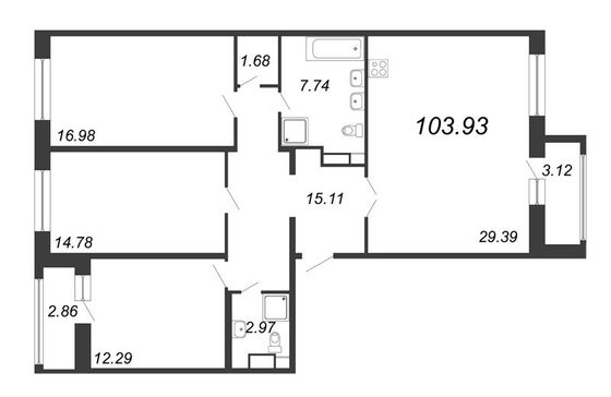 103,9 м², 4-комн. квартира, 8/12 этаж