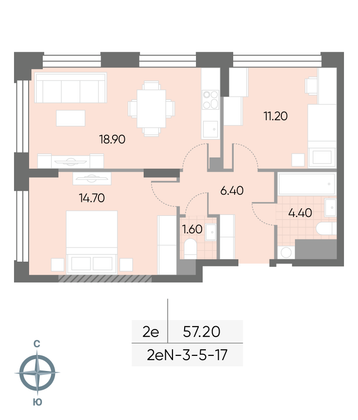 Продажа 2-комнатной квартиры 57,2 м², 12/30 этаж