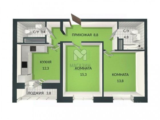 Продажа 2-комнатной квартиры 62,5 м², 9/23 этаж