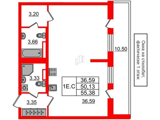 Продажа квартиры-студии 50,6 м², 2/17 этаж