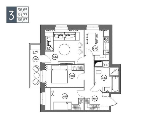 Продажа 3-комнатной квартиры 66,8 м², 16/17 этаж