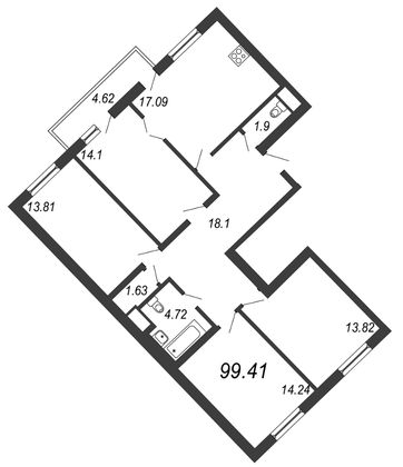 99,4 м², 5-комн. квартира, 18/21 этаж