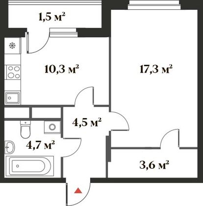 41,9 м², 1-комн. квартира, 3/6 этаж