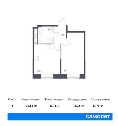 32,5 м², 1-комн. квартира, 2/11 этаж