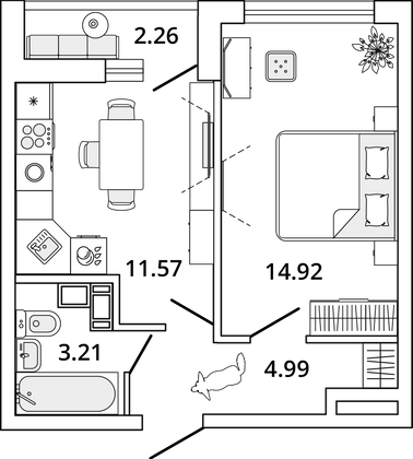 35,8 м², 1-комн. квартира, 14/19 этаж