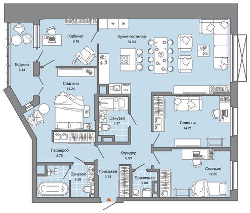 Продажа 3-комнатной квартиры 121 м², 4/8 этаж