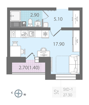 Продажа квартиры-студии 27,3 м², 14/25 этаж