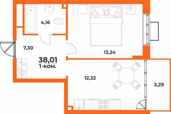 Продажа 1-комнатной квартиры 38 м², 3/10 этаж