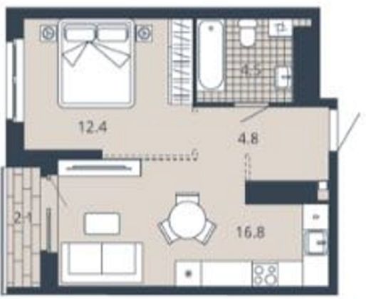 Продажа 1-комнатной квартиры 40,6 м², 7/23 этаж