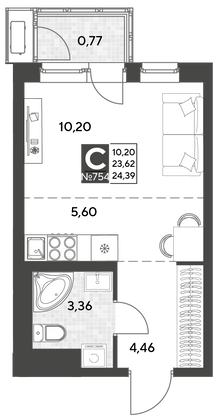 Продажа квартиры-студии 24,4 м², 15/25 этаж