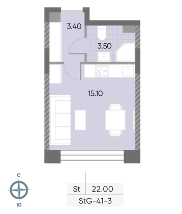 Продажа квартиры-студии 22 м², 3/30 этаж