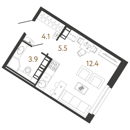 25,9 м², студия, 3/14 этаж