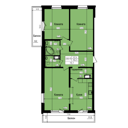 110,7 м², 3-комн. квартира, 12/23 этаж