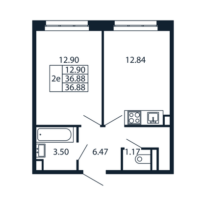 35,8 м², 1-комн. квартира, 1/13 этаж