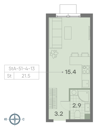 Продажа квартиры-студии 21,5 м², 12/23 этаж