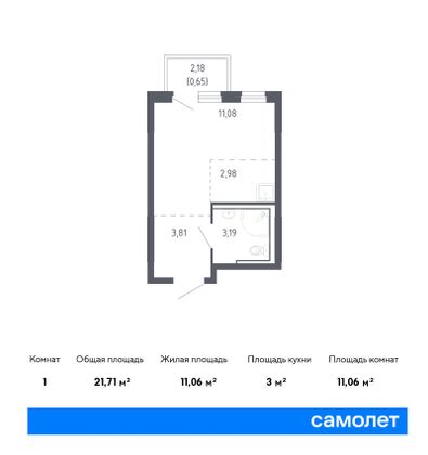 21,7 м², студия, 12/17 этаж