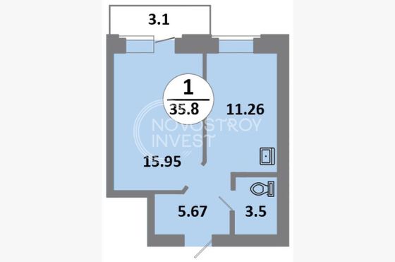 Продажа 1-комнатной квартиры 35,8 м², 12/14 этаж