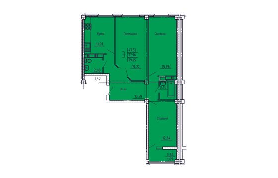 79,7 м², 3-комн. квартира, 18/18 этаж