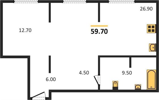 Продажа 1-комнатной квартиры 59,7 м², 2/16 этаж