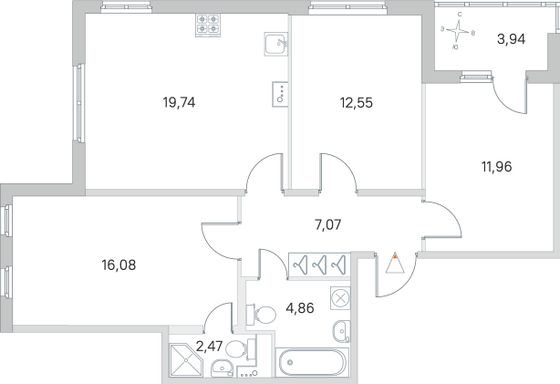 Продажа 3-комнатной квартиры 76,7 м², 1/4 этаж