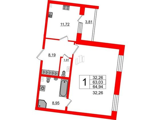 Продажа 1-комнатной квартиры 61,9 м², 1/5 этаж