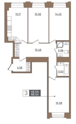 Продажа 3-комнатной квартиры 88,4 м², 3/6 этаж