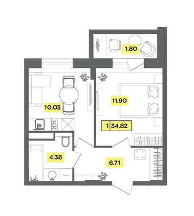 Продажа 2-комнатной квартиры 34,8 м², 2 этаж
