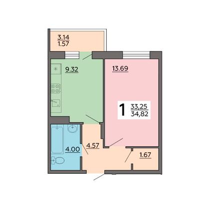 Продажа 1-комнатной квартиры 34,8 м², 13/18 этаж