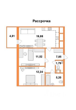 Продажа 2-комнатной квартиры 59,9 м², 3/5 этаж