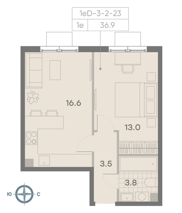 Продажа 1-комнатной квартиры 36,9 м², 13/23 этаж