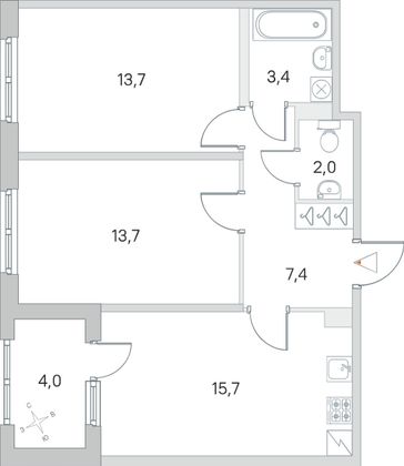 Продажа 2-комнатной квартиры 57,9 м², 1/5 этаж