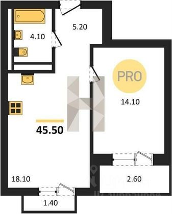 Продажа 1-комнатной квартиры 45,5 м², 4/4 этаж