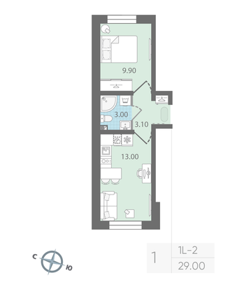 Продажа 1-комнатной квартиры 29 м², 2/25 этаж