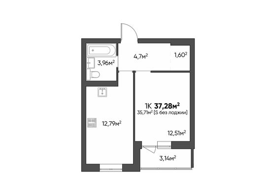 Продажа 1-комнатной квартиры 37,3 м², 4/9 этаж