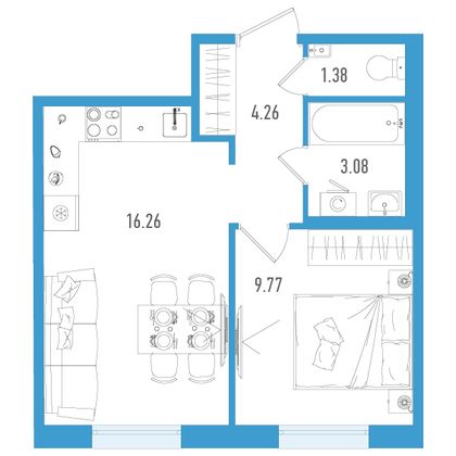 34,8 м², 1-комн. квартира, 2/7 этаж