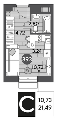 Продажа квартиры-студии 21,5 м², 4/15 этаж