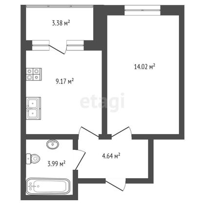 Продажа 1-комнатной квартиры 31,8 м², 22/24 этаж