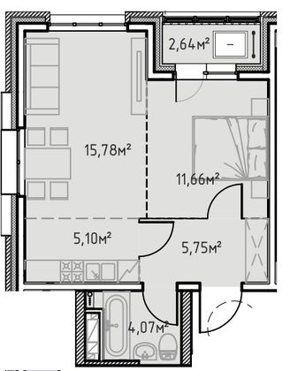 45 м², 1-комн. квартира, 11/13 этаж