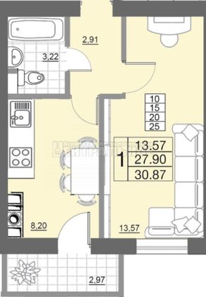 Продажа 1-комнатной квартиры 30 м², 7/10 этаж