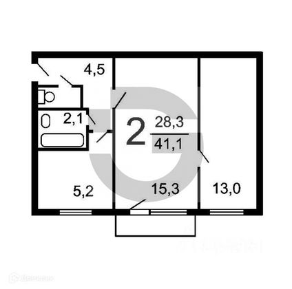 Продажа 2-комнатной квартиры 43 м², 4/5 этаж