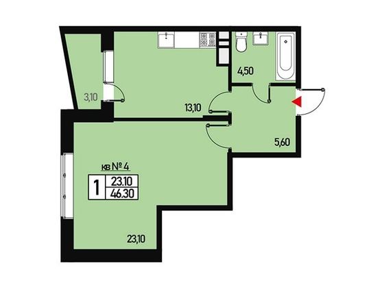 Продажа 1-комнатной квартиры 46 м², 1/3 этаж