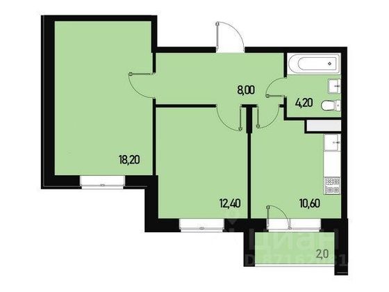 Продажа 2-комнатной квартиры 53,8 м², 2/3 этаж