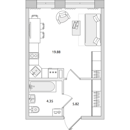 Продажа квартиры-студии 30 м², 4/4 этаж