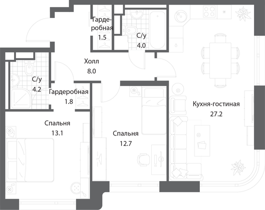 Продажа 2-комнатной квартиры 72,5 м², 13/35 этаж