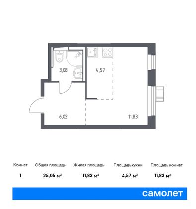 Продажа 1-комнатной квартиры 25 м², 3/17 этаж