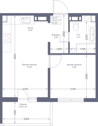 Продажа 1-комнатной квартиры 35,4 м², 10/10 этаж