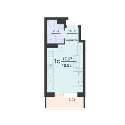 Продажа 1-комнатной квартиры 18,9 м², 18/20 этаж