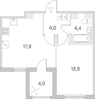 Продажа 1-комнатной квартиры 42,2 м², 1/5 этаж